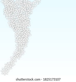 Christmas  Vector Background with Falling Snowflakes. Isolated on White Blue Background.  Fantasy Snow Sparkle Pattern. Snowfall Overlay Print. Winter Sky. Papercut Snowflakes.