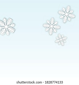 Christmas  Vector Background with Falling Snowflakes. Isolated on White Blue Background.  Luxury Design for Party Invitation, Banner, Sale, Poster. Papercut Snowflakes.