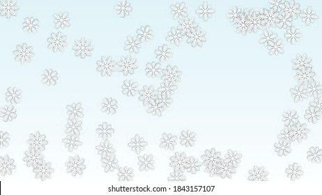 Fondo vectorial de Navidad con copos de nieve en caída. Aislado sobre fondo azul blanco.  Patrón De Espuma De Nieve Realista. Impresión superpuesta de nieve. Cielo invernal. Copos de nieve recortados por papel.