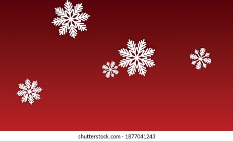 Fondo vectorial de Navidad con copos de nieve en caída. Aislado en el fondo rojo.  Diseño mágico para invitaciones de fiesta, cartel, venta, afiche. Copos de nieve recortados por papel.