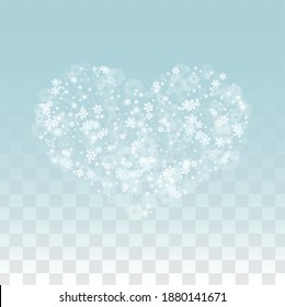 Christmas Vector Background with Falling Snowflakes  Isolated on Transparent Background. Festival Snow Sparkle Pattern. Snowfall Overlay Print. Winter Sky. Realistic Snow. Happy Christmas, New Year.