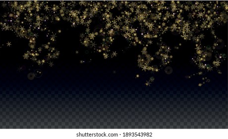 Christmas Vector Background with Falling Snowflakes  Isolated on Transparent Background. Realistic Snow Sparkle Pattern. Snowfall Overlay Print. Winter Sky. Realistic Snow. Happy Christmas, New Year.