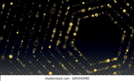 Christmas Vector Background with Falling Snowflakes  Isolated on Transparent Background. Fantasy Snow Sparkle Pattern. Snowfall Overlay Print. Winter Sky. Realistic Snow. Happy Christmas, New Year