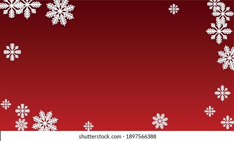 Fondo vectorial de Navidad con copos de nieve en caída. Aislado en el fondo rojo.  Patrón de espuma de nieve brillante. Impresión superpuesta de nieve. Cielo invernal. Copos de nieve recortados por papel.