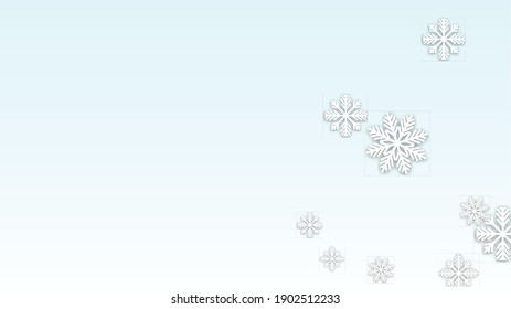 Christmas  Vector Background with Falling Snowflakes. Isolated on White Blue Background.  Fantasy Design for Party Invitation, Banner, Sale, Poster. Papercut Snowflakes.