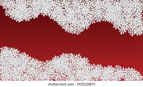 Christmas Vector Background with Falling Snowflakes. Isolated on Red Background. Luxury Snow Sparkle Pattern. Snowfall Overlay Print. Winter Sky. Papercut Snowflakes.