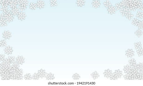 Christmas  Vector Background with Falling Snowflakes. Isolated on White Blue Background.  Festival Design for Party Invitation, Banner, Sale, Poster. Papercut Snowflakes.