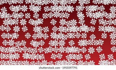 Fondo vectorial de Navidad con copos de nieve en caída. Aislado en el fondo rojo.  Patrón De Espuma De Nieve Realista. Impresión superpuesta de nieve. Cielo invernal. Copos de nieve recortados por papel.