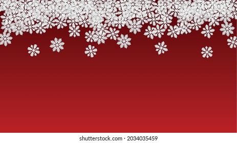 Christmas  Vector Background with Falling Snowflakes. Isolated on Red Background.  Miracle Snow Sparkle Pattern. Snowfall Overlay Print. Winter Sky. Papercut Snowflakes.