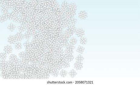 Christmas  Vector Background with Falling Snowflakes. Isolated on White Blue Background.  Miracle Snow Sparkle Pattern. Snowfall Overlay Print. Winter Sky. Papercut Snowflakes.