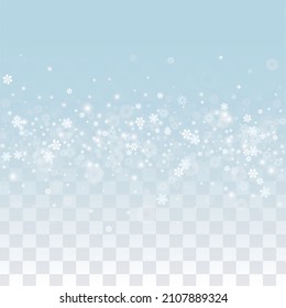 Fondo vectorial de Navidad con copos de nieve en caída aislados en fondo transparente. Patrón de espuma de nieve mágica. Impresión superpuesta de nieve. Cielo invernal. Nieve realista. Feliz Navidad, Año Nuevo