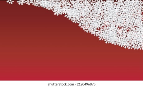 Christmas  Vector Background with Falling Snowflakes. Isolated on Red Background.  Luxury Snow Sparkle Pattern. Snowfall Overlay Print. Winter Sky. Papercut Snowflakes.