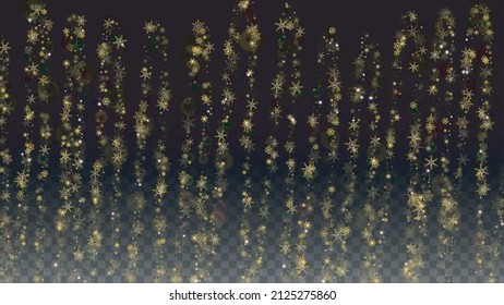 Christmas Vector Background with Falling Snowflakes  Isolated on Transparent Background. Glitter Design for Party Invitation, Banner, Sale, Poster. Realistic Snow. Happy Christmas, New Year