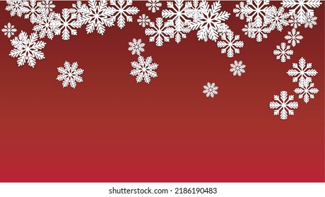 Weihnachtsvektorhintergrund mit Fallenden Schneeflocken. Einzeln auf rotem Hintergrund.  Elegantes Design für Party-Einladung, Banner, Verkauf, Poster. Papercut Schneeflocken.