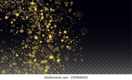 Christmas Vector Background with Falling Snowflakes  Isolated on Transparent Background. Elegance Design for Party Invitation, Banner, Sale, Poster. Realistic Snow. Happy Christmas, New Year