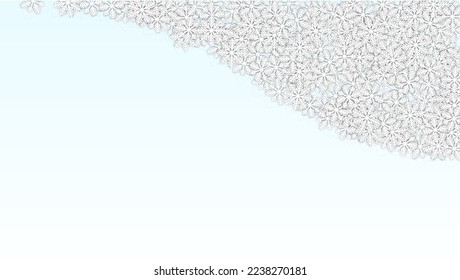 Fondo vectorial de Navidad con copos de nieve en caída. Aislado sobre fondo azul blanco.  Patrón de espuma de nieve. Impresión superpuesta de nieve. Cielo invernal. Copos de nieve recortados por papel.