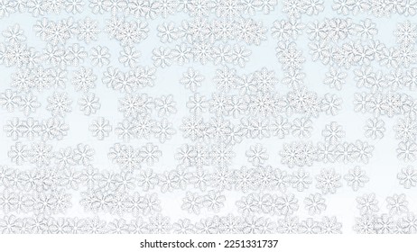 Fondo vectorial de Navidad con copos de nieve en caída. Aislado sobre fondo azul blanco.  Patrón de espuma de nieve. Impresión superpuesta de nieve. Cielo invernal. Copos de nieve recortados por papel.