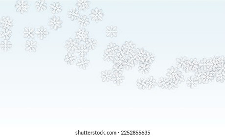 Christmas  Vector Background with Falling Snowflakes. Isolated on White Blue Background.  Realistic Snow Sparkle Pattern. Snowfall Overlay Print. Winter Sky. Papercut Snowflakes.