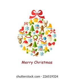 Christmas vector background with flat icons. 