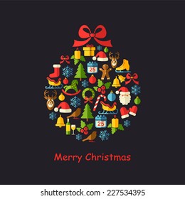 Christmas vector background with flat icons. 