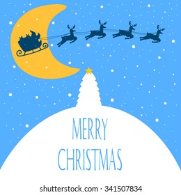 Fondo vectorial de Navidad con Santa Claus volador y sus ciervos.