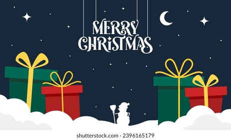 fondo vectorial de navidad con caja de regalo y muñeco de nieve
