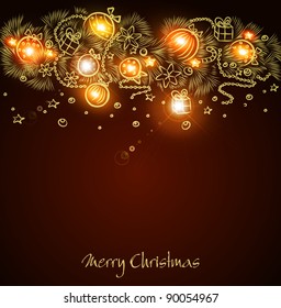 Christmas vector background with a glowing golden garland handmade