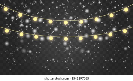 Christmas vector background. Glowing lights for Xmas Holiday cards, banners, posters, web design. Garlands decorations. Led neon lamp