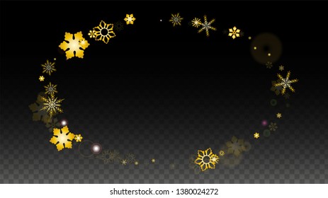 Christmas  Vector Background with Gold Falling Snowflakes Isolated on Transparent Background. Realistic Snow Sparkle Pattern. Snowfall Overlay Print. Winter Sky. Design for  Banner.