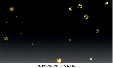 Christmas  Vector Background with Gold Falling Snowflakes Isolated on Transparent Background. Elegance Snow Sparkle Pattern. Snowfall Overlay Print. Winter Sky. Design for  Poster.