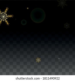 Fondo vectorial de Navidad con copos de nieve que caen en oro aislados en fondo transparente. Patrón de espuma de nieve milagrosa. Impresión superpuesta de nieve. Cielo invernal. Diseño para la invitación de fiesta.