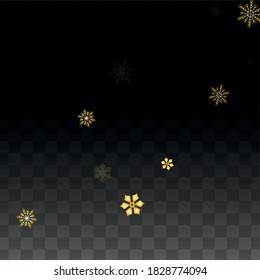 Fondo vectorial de Navidad con copos de nieve que caen en oro aislados en fondo transparente. Patrón De Espuma De Nieve Realista. Impresión superpuesta de nieve. Cielo invernal. Diseño para la invitación de fiesta.