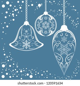 Christmas vector background with hanging baubles.