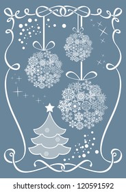 Christmas vector background with hanging snowflake baubles.