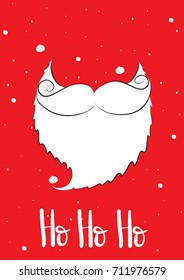 Christmas vector background.Ho ho ho sign and Santa Claus beard on red background with snowflakes.Santa Claus logo.Vector art. Perfect design for posters and banners. Xmas design.