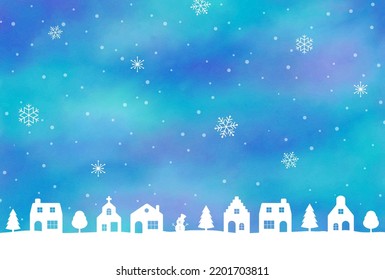 Christmas vector background with houses and trees in snow for banners, cards, flyers, social media wallpapers, etc.