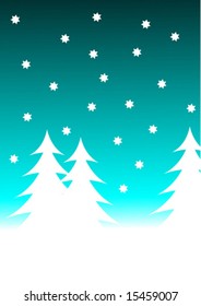 ilustración de fondo vectorial de navidad con árboles de navidad blancos en una colina blanca con un cielo estrellado de cian