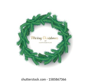 Christmas vector background illustration with Christmas wreath created with pine tree branches.