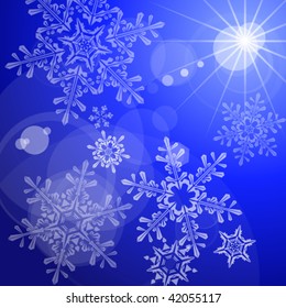 Christmas vector background, lens flares & snowflakes