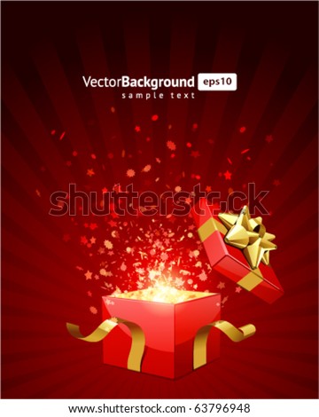 Christmas vector background with open gift