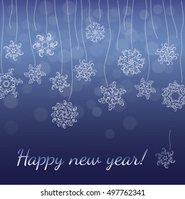 Christmas vector background of openwork snowflakes and wavy stripes.