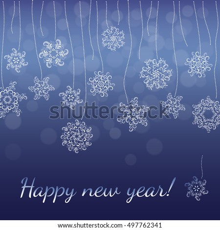 Christmas vector background of openwork snowflakes and wavy stripes.