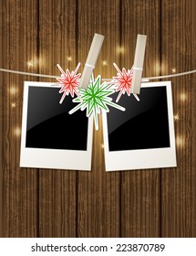 Christmas vector  background with photo and snowflake