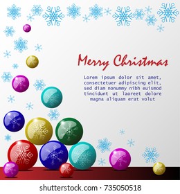 Christmas vector background with realistic colorful decorate ball and snow flake falling 