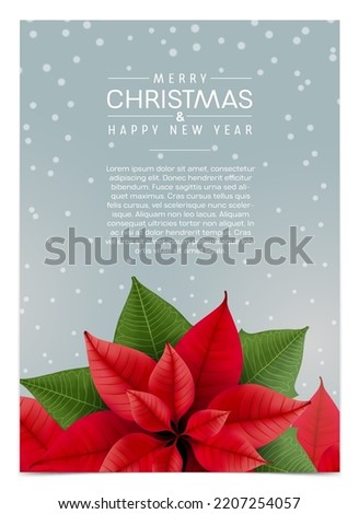 Christmas vector background with realistic decorative flower and bodycopy design. Holiday and greeting season banner, vertical card or template article with isoldated elements