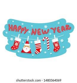 Christmas vector background with santa claus, snowflakes, christmas socks. Template for new year card