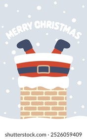 Christmas vector background with Santa Claus stuck in the chimney for banners, cards, flyers, social media wallpapers, etc.