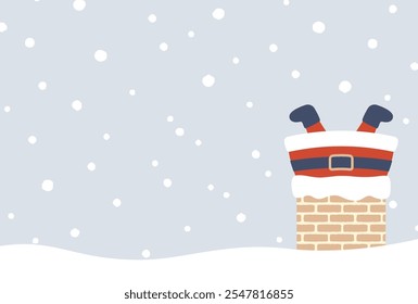 Christmas vector background with Santa Claus stuck in the chimney for banners, cards, flyers, social media wallpapers, etc.