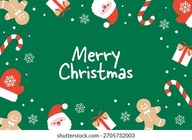 Fondo de Vector de Navidades con Papá Noel, pan de jengibre, caja de regalo, bastón de caramelo y mitones