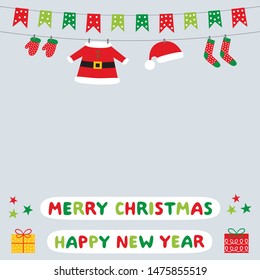 Christmas vector background with Santa clothes and holiday greetings